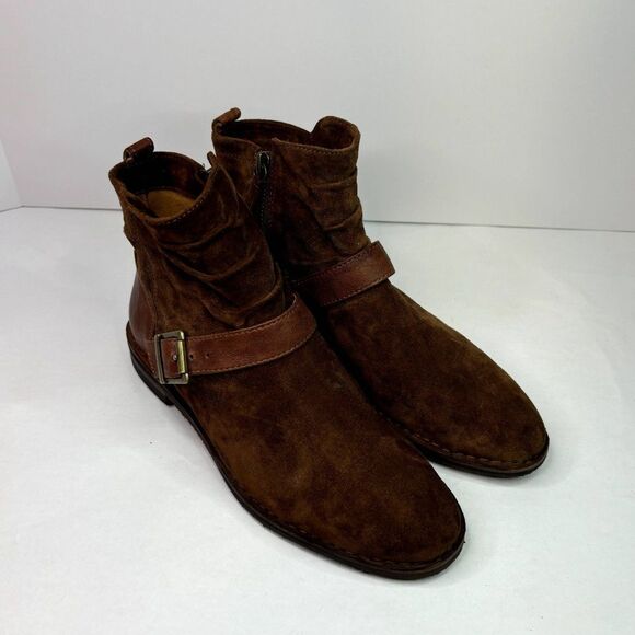 Trask Naomi Suede Brown Ankle Boots Low Cut Booties Buckle Leather Comfy NWOT - Picture 8 of 12